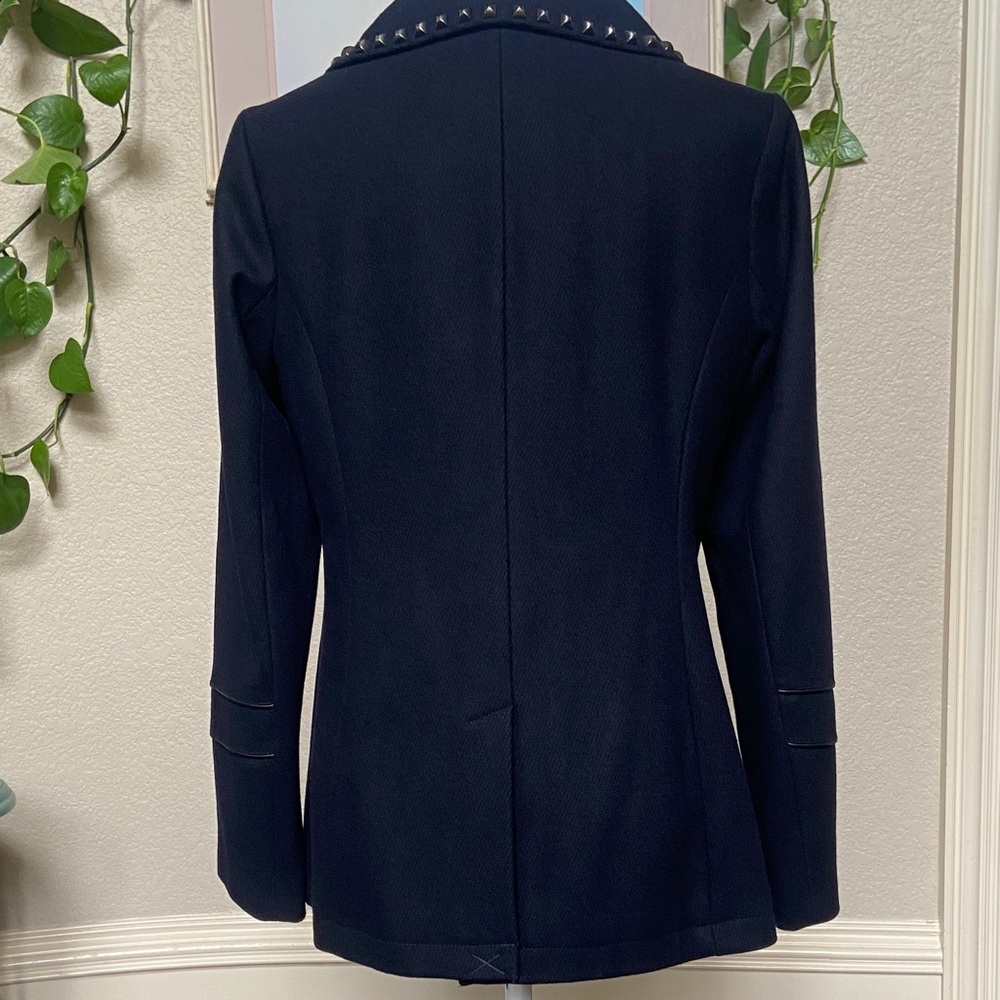 Sale! Studded Navy Women's Coat w/ studded collar,leather accents. Michael Kors. - Picture 9 of 16